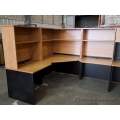 Maple and Black Open L Suite Desk with Overhead Storage 6 pc